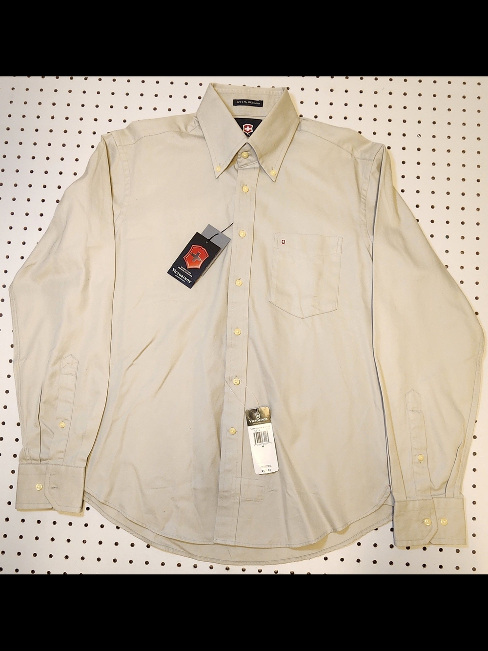 Victorinox Swiss Army Shirt Mens Medium Base Camp Cotton Button Down Khaki NWT